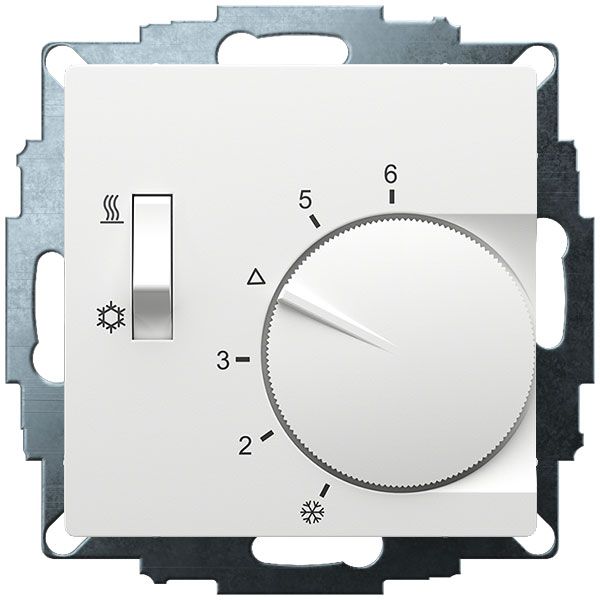 UP room controller, RAL9016 matt 55x55, 5-30C, AC 230V, 1CO, 10A/5A, heating/cooling switch image 2