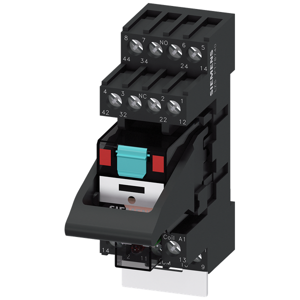 plug-in relay complete unit, 4 changeover contacts, 230 V AC, LED module red, standard plug-in image 1