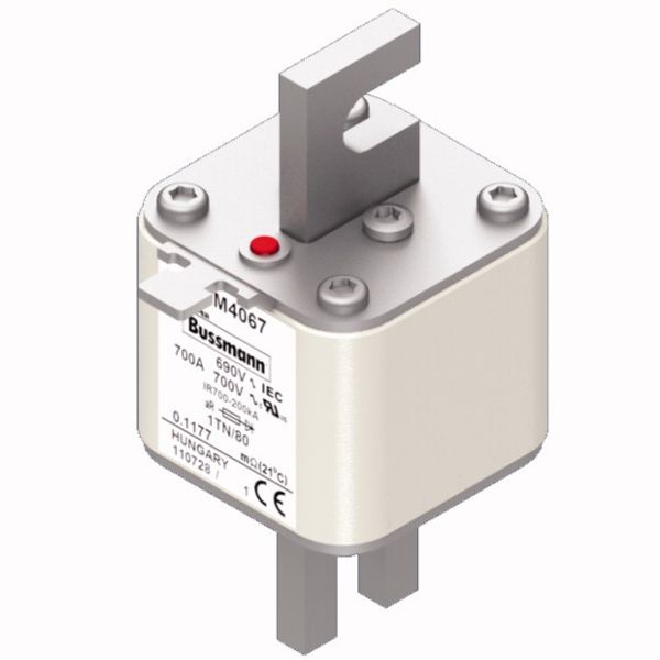 Fuse-link, high speed, 700 A, AC 690 V, DIN 1, 53 x 66 x 108 mm, aR, DIN, IEC, single indicator image 2