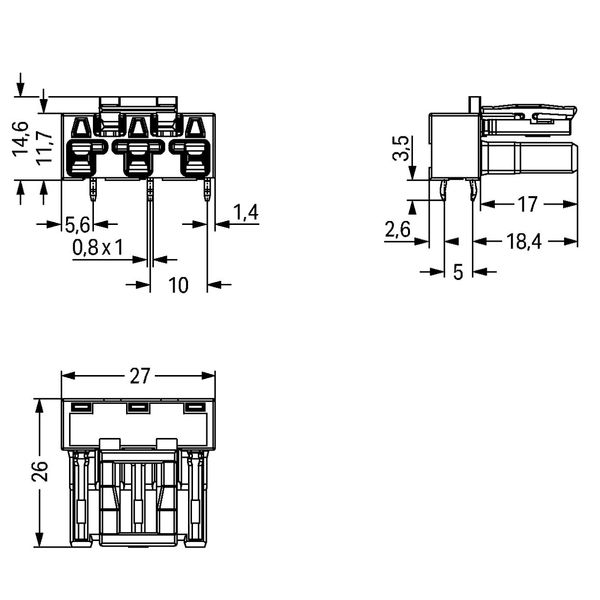 Socket for PCBs angled 3-pole gray image 3