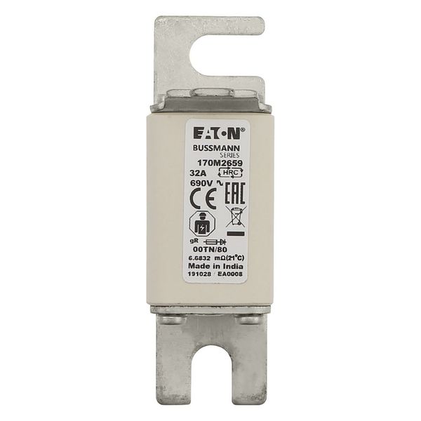 Fuse-link, high speed, 32 A, AC 690 V, DIN 00, 30 x 67 x 100 mm, gR, DIN, IEC, single indicator image 9