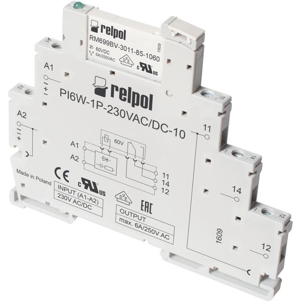 Interface relays PIR6W-1P-230VAC/DC-10 (SZARE) image 1