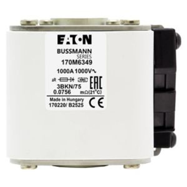 Fuse-link, high speed, 1100 A, AC 1000 V, size 3, 76 x 92 x 76 mm, aR, IEC, UL, single indicator image 6