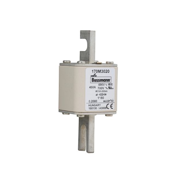 Fuse-link, high speed, 450 A, AC 690 V, compact DIN 1, 45 x 45 x 104 mm, aR, DIN, IEC, single indicator image 6