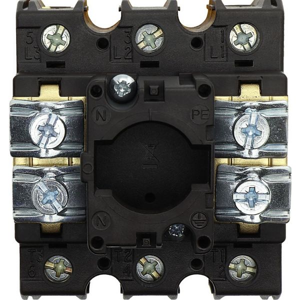 Main switch, P3, 100 A, flush mounting, 3 pole, Emergency switching off function, With red rotary handle and yellow locking ring, Lockable in the 0 (O image 30