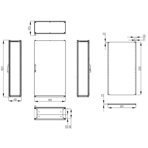 Modular enclosure 1 door IP55 H=1800 W=1000 D=400 mm image 3