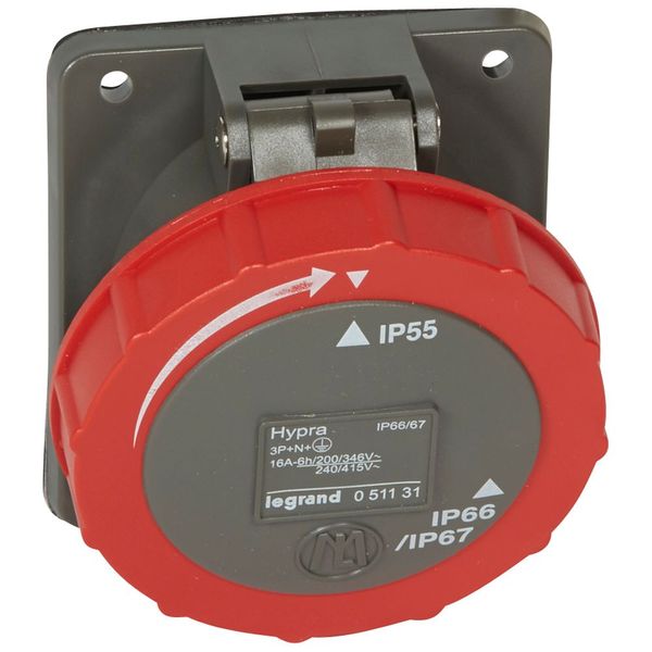 Panel mounting socket Hypra - IP 66/67-55 - 380/415 V~ - 16 A - 3P+N+E - plastic image 2