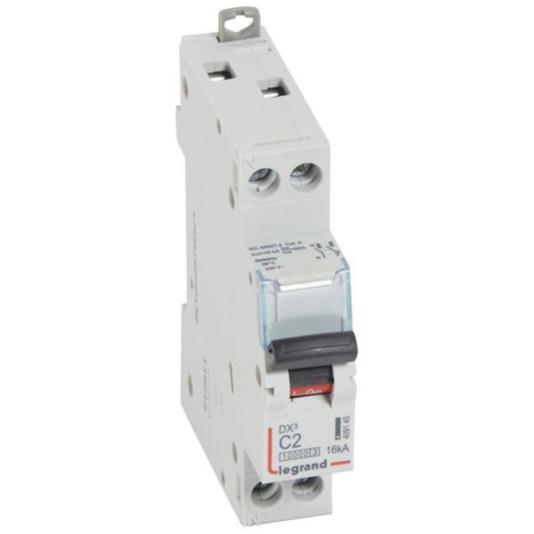 DX³10000 16kA high inlet and low outgoing screw circuit breaker U+N 230V~ - 2A - curve C - 1 module image 1