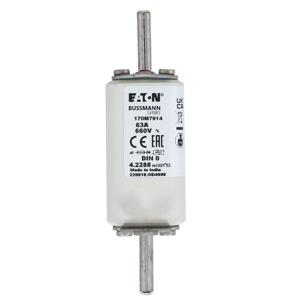 Fuse-link, high speed, 63 A, AC 660 V, DIN 0, aR, DIN, IEC, single indicator, live gripping lugs image 21