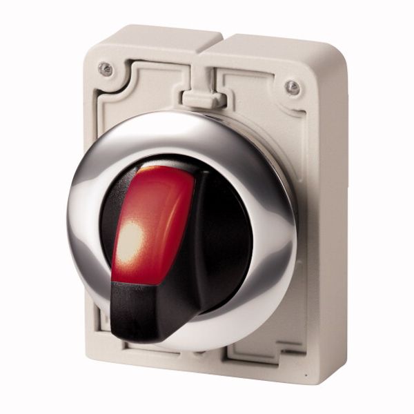 Illuminated selector switch actuator, RMQ-Titan, With thumb-grip, momentary, 3 positions, red, Metal bezel image 1