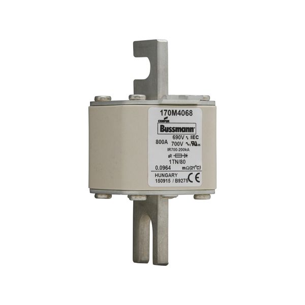 Fuse-link, high speed, 800 A, AC 690 V, DIN 1, 53 x 66 x 108 mm, aR, DIN, IEC, single indicator image 10