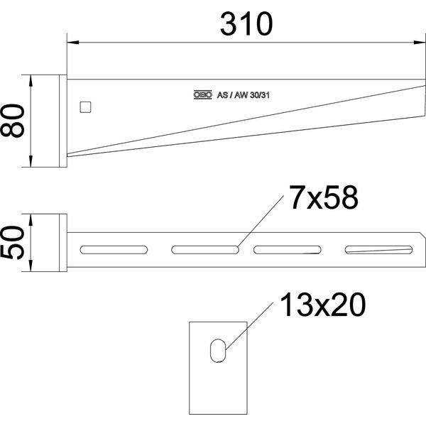 AW 30 31 A4 Wall and support bracket with welded head plate B310mm image 2