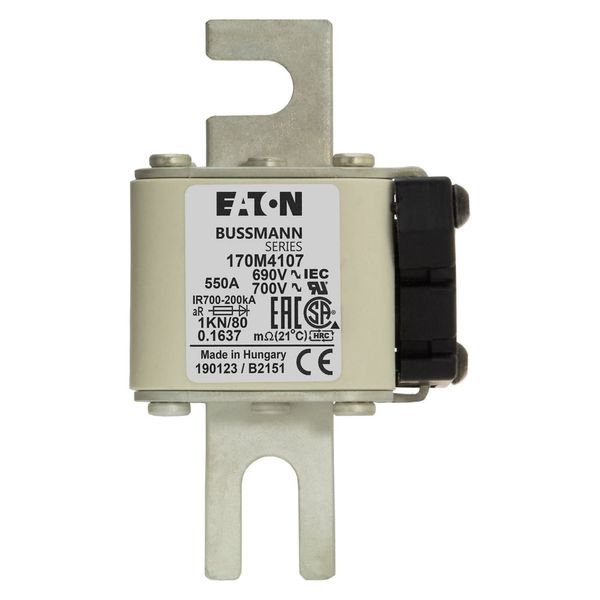 Fuse-link, high speed, 550 A, AC 690 V, size 1, 50 x 78 x 109 mm, aR, DIN, IEC, single indicator image 6