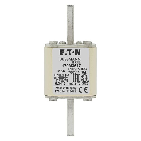 Fuse-link, high speed, 315 A, AC 690 V, compact size 1, 45 x 45 x 110 mm, aR, IEC, UL image 6