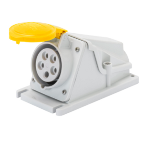 90° ANGLED SURFACE-MOUNTING SOCKET-OUTLET - IP44 - 2P+E 16A 100-130V 50/60HZ - YELLOW - 4H - SCREW WIRING image 1