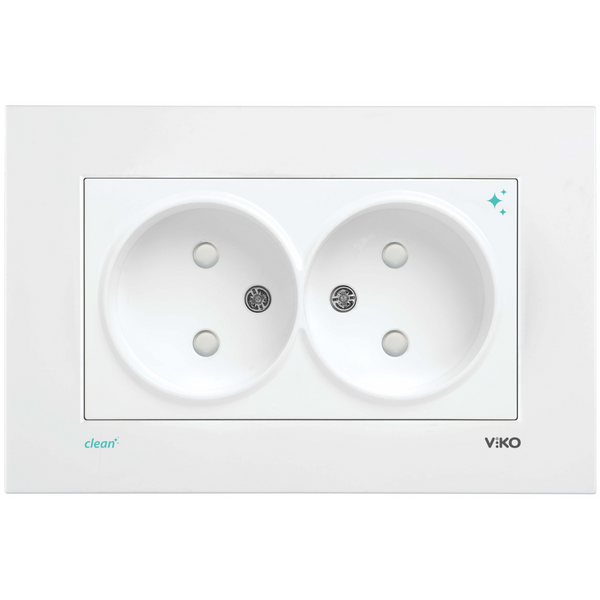 Karre Clean White Two Gang Socket Child Protection image 1