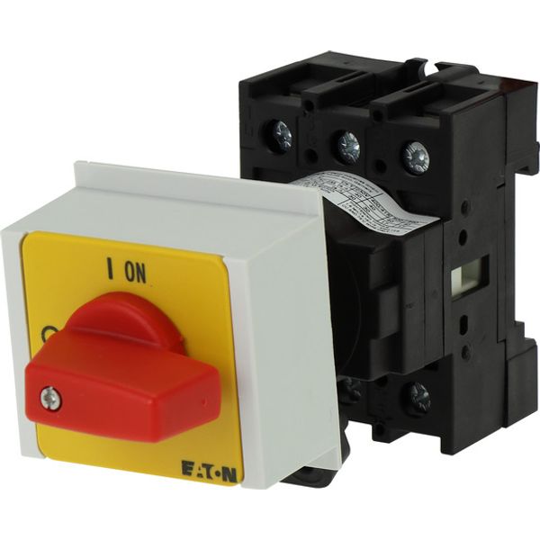 On-Off switch, P1, 40 A, service distribution board mounting, 3 pole, Emergency switching off function, with red thumb grip and yellow front plate image 3