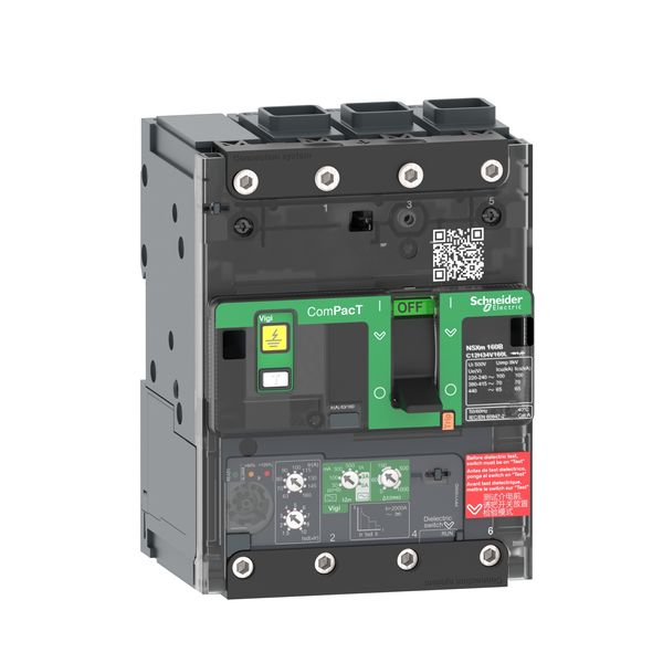 Circuit breaker, ComPacT NSXm 100E, 16kA/415VAC, 3 poles, MicroLogic 4.1 trip unit 100A, EverLink lugs image 3
