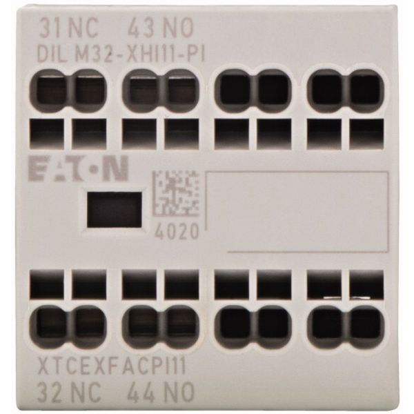 Auxiliary contact module, 2 pole, Ith= 16 A, 1 N/O, 1 NC, Front fixing, Push in terminals, DILM7-10 - DILM38-10 image 1