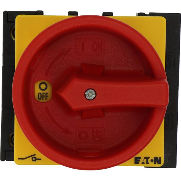 Main switch, P1, 40 A, flush mounting, 3 pole + N, 1 N/O, 1 N/C, Emergency switching off function, With red rotary handle and yellow locking ring, Loc image 1