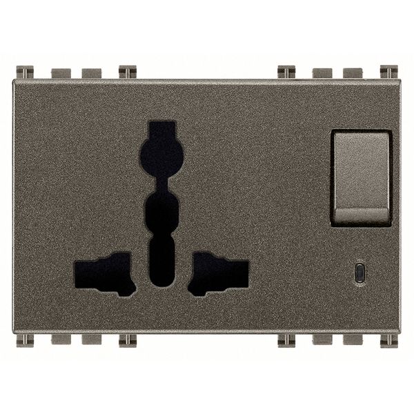 2P+E13A SICURY multi-outlet+switch Metal image 1