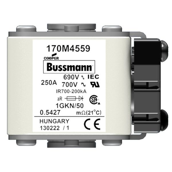 Fuse-link, high speed, 250 A, AC 690 V, size 1, 53 x 69 x 51 mm, aR, IEC, single indicator image 9