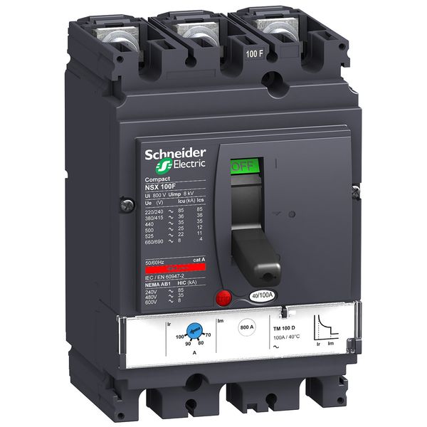 circuit breaker ComPact NSX100F, 36 kA at 415 VAC, TMD trip unit 63 A, 3 poles 3d image 1