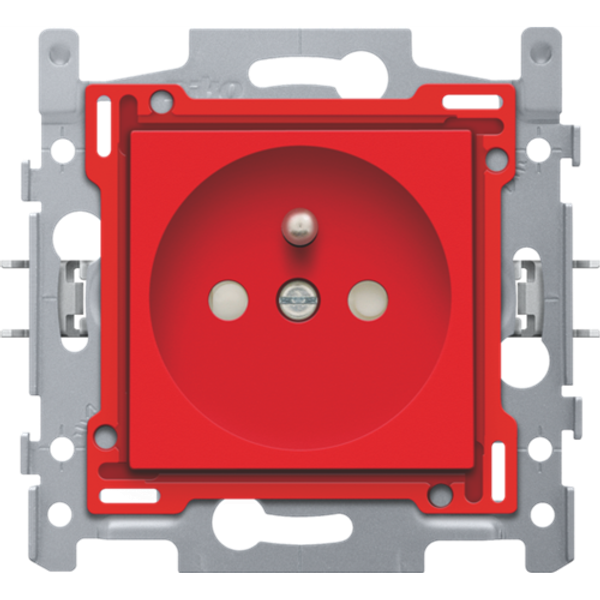 Socket outlet with pin earthing and shutters, flush-mounting depth 28.5 mm, base and finishing set, plug-in terminals, red image 1