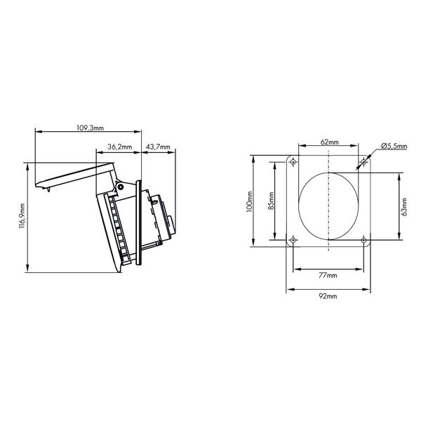 CEE-Panel mounting socket,5-pole, 16A, 400V, IP44, Angle 15ø image 3