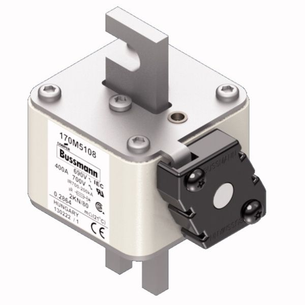 Fuse-link, high speed, 400 A, AC 690 V, DIN 2, 61 x 77 x 108 mm, aR, DIN, IEC, single indicator image 2