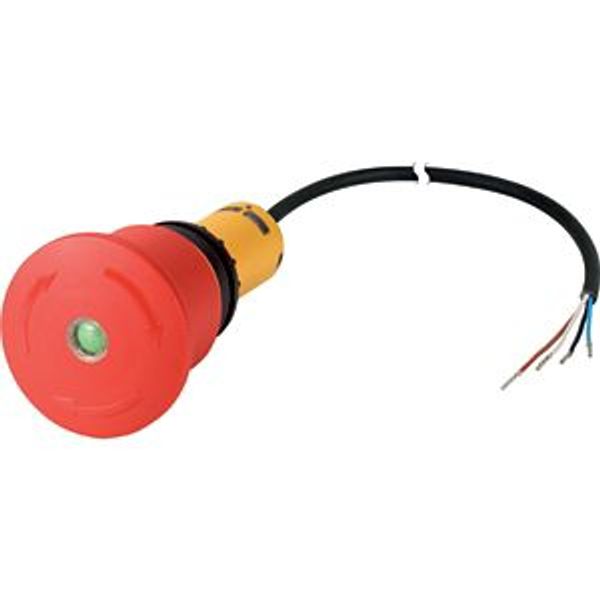 Emergency stop/emergency switching off pushbutton, Palm-tree shape, 45 mm, Turn-to-release function, 1 NC, 1 N/O, Cable (black) with non-terminated en image 2