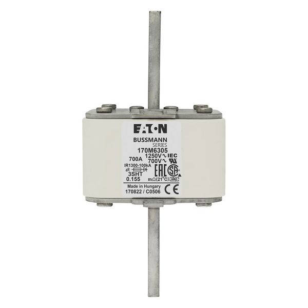 Fuse-link, high speed, 700 A, AC 1250 V, size 3, 76 x 76 x 155 mm, aR, IEC, single indicator image 7