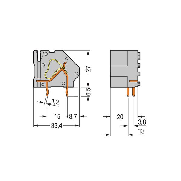 Stackable PCB terminal block 16 mm² Pin spacing 20 mm green-yellow image 2