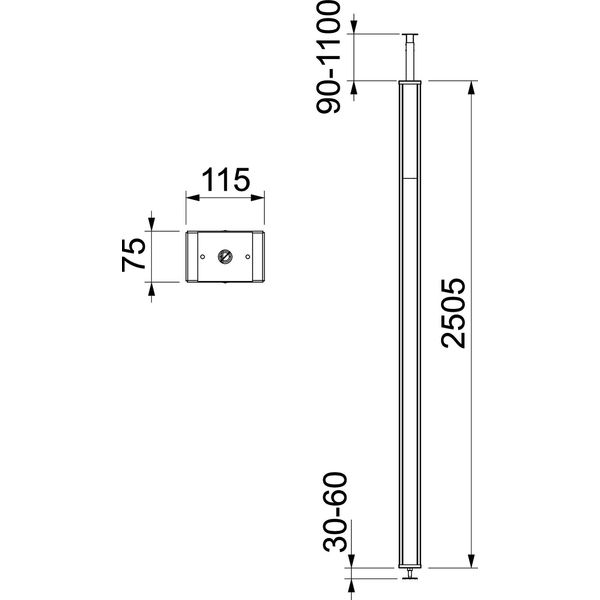 ISS70110STKRW Service pole floor-ceiling cover, PVC 2505x115x75 image 2