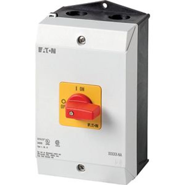 On-Off switch, P1, 32 A, surface mounting, 3 pole, Emergency switching off function, with red thumb grip and yellow front plate, UL/CSA image 4