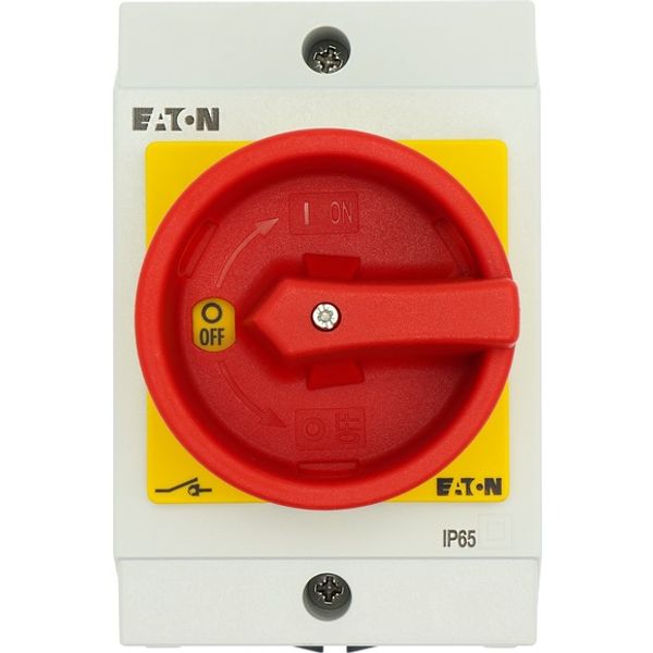 Main switch, T0, 20 A, surface mounting, 3 contact unit(s), 6 pole, Emergency switching off function, With red rotary handle and yellow locking ring, image 4