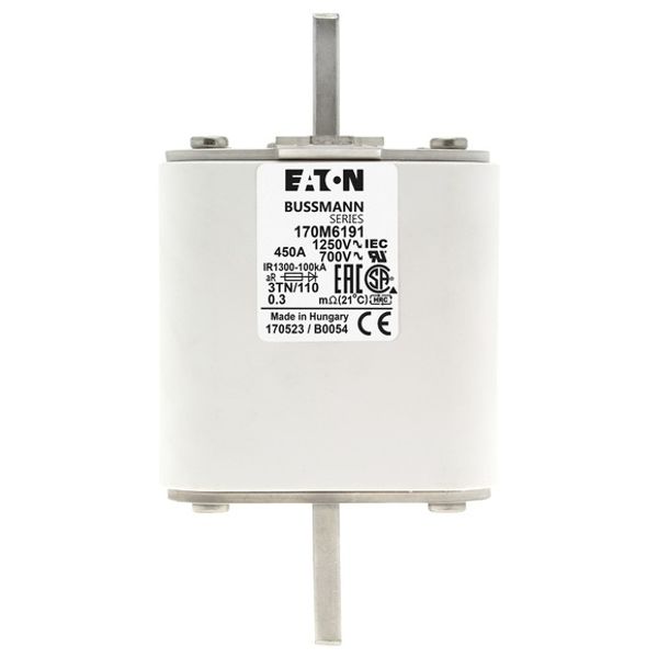 Fuse-link, high speed, 450 A, AC 1250 V, size 3, 76 x 90 x 139 mm, aR, DIN, IEC, type T indicator image 3