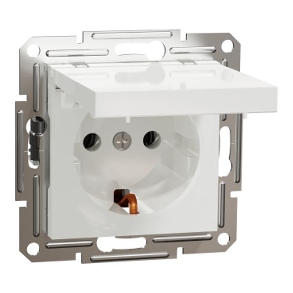 Asfora - single socket outlet with side earth - 16A lid wo frame white image 2