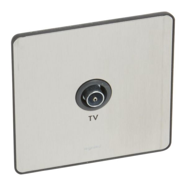 Synergy Sleek Screened TV Socket Single Male Brushed Stainless Steel image 1