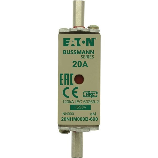 Fuse-link, LV, 20 A, AC 690 V, NH000, aM, IEC, dual indicator, live gripping lugs image 1
