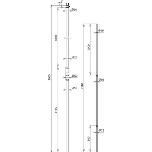 Supp. tube D 50mm L 5000mm GRP/Al w. air-term. rod D 22/16/10mm L 2500 image 2