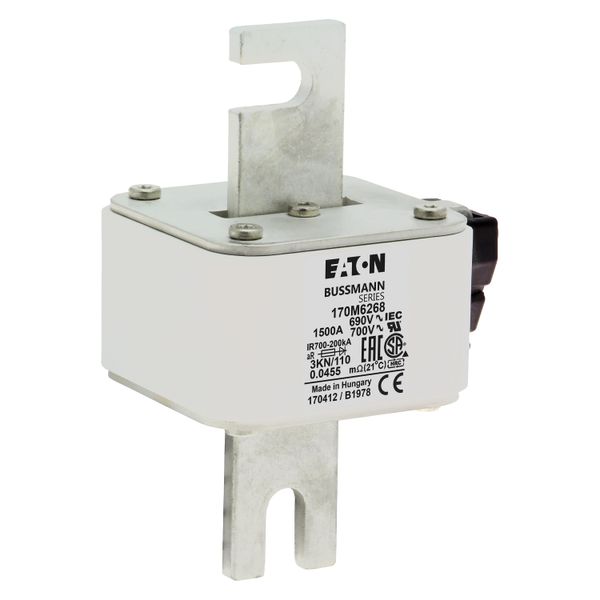 Fuse-link, high speed, 1500 A, AC 690 V, DIN 3, 76 x 92 x 139 mm, aR, DIN, IEC, single indicator image 12