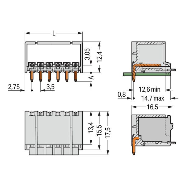 2091-1428 THT male header; 1.0 mm Ø solder pin; angled image 3