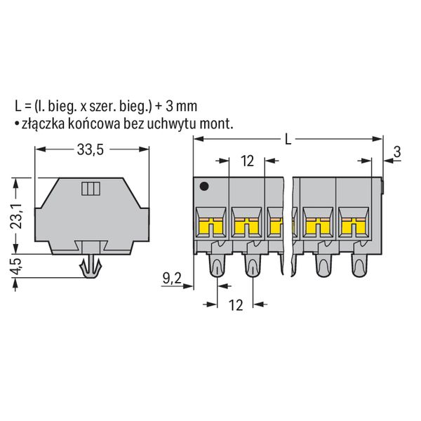 4-conductor terminal strip without push-buttons with snap-in mounting image 3