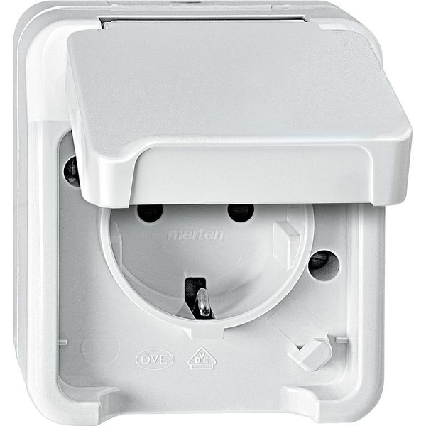 SCHUKO socket with increased contact protection, polar white, AQUASTAR MEG2300-8019 image 1