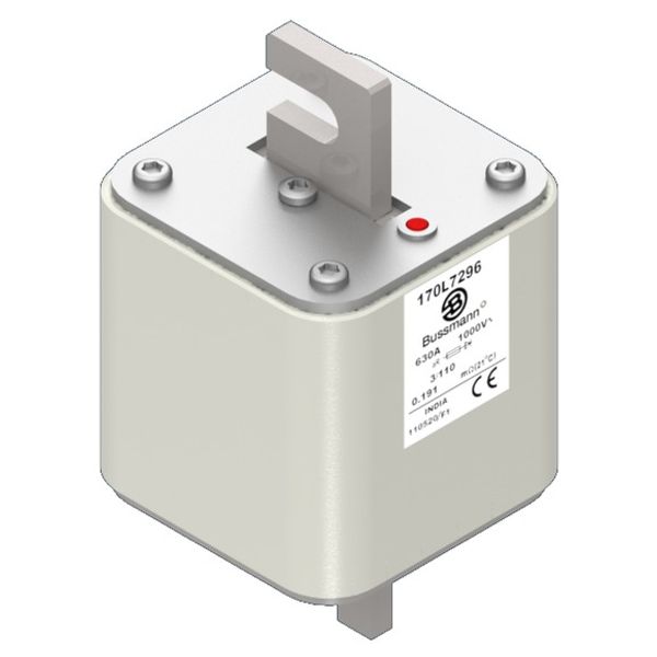 Fuse-link, high speed, 630 A, AC 1000 V, Size 3, 76 x 76 x 150 mm, aR, IEC, single indicator image 2