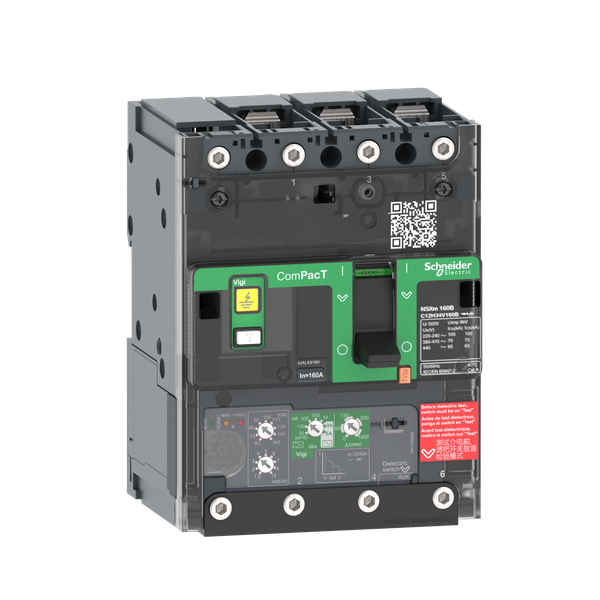 Circuit breaker, ComPacT NSXm 100F, 36kA/415VAC, 3 poles, MicroLogic 4.1 trip unit 100A, lugs/busbars image 4