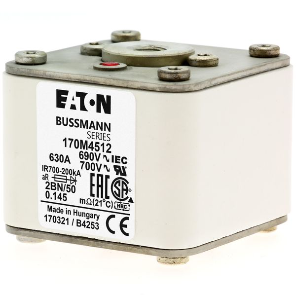 Fuse-link, high speed, 630 A, AC 690 V, size 2, 61 x 77 x 51 mm, aR, IEC, UL, single indicator, flush end, M10 image 3