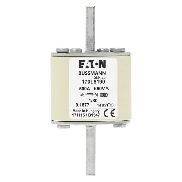 Fuse-link, high speed, 500 A, AC 660 V, Size 1, 51 x 51 x 111 mm, aR, DIN, IEC, single indicator image 15