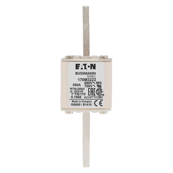 Fuse-link, high speed, 550 A, AC 690 V, compact DIN 1, 45 x 58 x 134 mm, aR, DIN, IEC, single indicator, 80 mm centres image 7